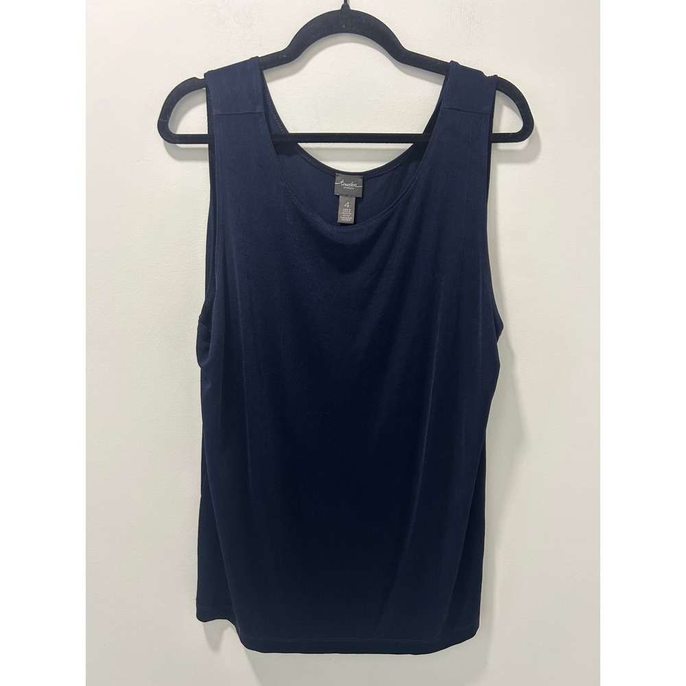 Chicos Travelers Navy Blue Ribbed Tank Top Sleeveless Scoop Neck Size 4 XL
